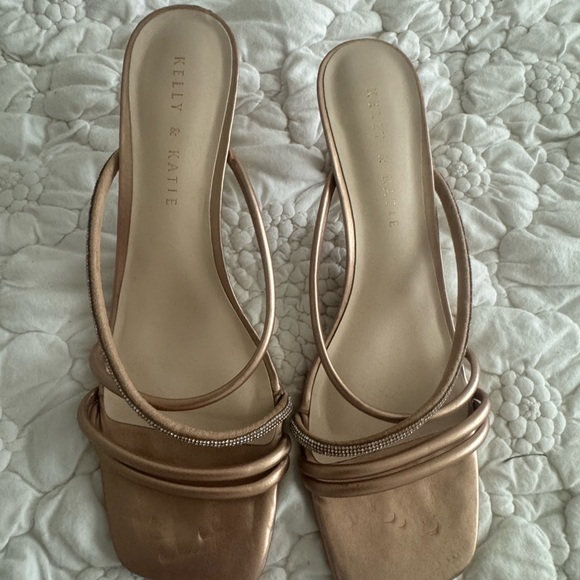 Kelly & Katie Shoes - Kelly & Katie Metallic Rose Gold Strappy Slide Heels